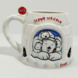 Coca Cola Mug  Polar Bear Kids 2005 Serve Ice Cold Igloo Snowflakes Cup #1316